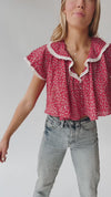 Free People: Truly Yours Printed Blouse in Vintage Red Combo