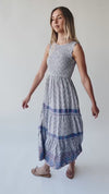 The Desiree Patterned Maxi Dress in Dusty Indigo