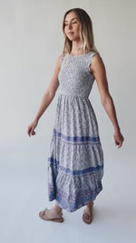 The Desiree Patterned Maxi Dress in Dusty Indigo