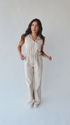 The Calvert Drawstring Hooded Jumpsuit in Tan