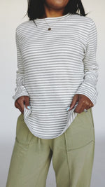 The Covina Striped Long Sleeve Top in Grey + White