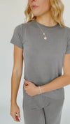 The Gladden Asymmetrical Hem Tee in Charcoal