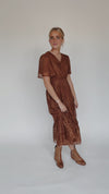 The Glassner Embroidered Chiffon Dress in Brown