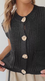 The Tamara Button-Up Vest in Black