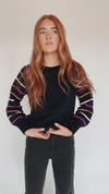 The Dalhart Striped Sleeve Sweater in Black