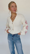 The Quimby Floral Detail Cardigan in Cream