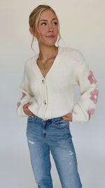 The Quimby Floral Detail Cardigan in Cream