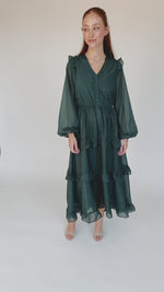 The Amanzoe Tiered Midi Dress in Hunter Green