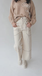 The Tarver High Waisted Contrast Stitch Pant in Ivory