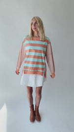 The Allison Striped Pullover in Peach + Blue Combo