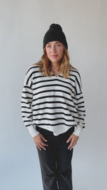 The Blasdel Striped Hooded Sweater in Ivory + Black