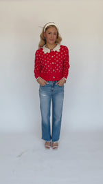 The Rowda Scalloped Detail Sweater in Red