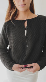 The Laxton Textured Button-Up Cardigan in Black