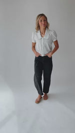 The Morley Collared Blouse in Ivory + Blue Check