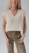 The Ashton Button Detail Sweater Vest in Sand