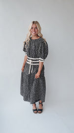 The Strickland Puff Sleeve Midi Dress in Black