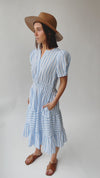 The Breinholt Tiered Dress in Blue Stripe