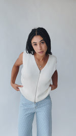 The Borbolla Zip-Up Sweater Vest in Off White