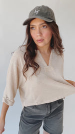 The Treadwell Waffle Knit Blouse in Oatmeal