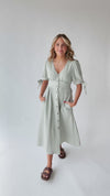 The Larkins Button-Up Gauze Midi Dress in Dusty Sage