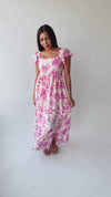 The Brennan Square Neck Floral Midi Dress in Blush Pink