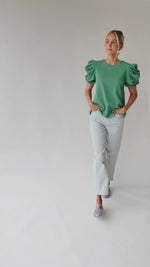 The Markos Pleated Puff Sleeve Blouse in Green