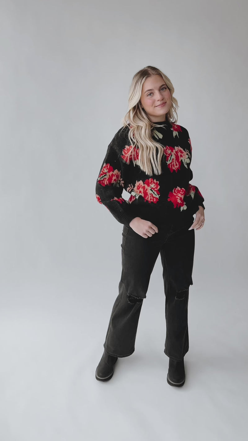 The Medulla Floral Sweater in Black + Red