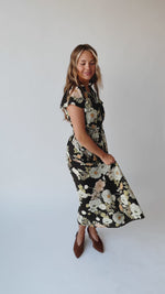 The Sinclair Floral Midi Dress in Black Multi