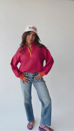 The Senora Textured Long Sleeve Blouse in Red