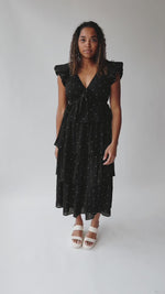 The Benson Tiered Dot Midi Dress in Black