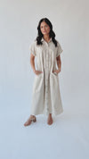 The Nicoletto Corduroy Button-Up Midi Dress in Cream + Brown