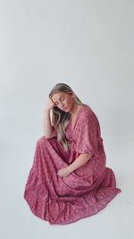 The Sutton Patterned V-Neck Maxi Dress in Mauve
