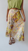 The Kimberlin Mixed Print Midi Skirt in Citron Mix