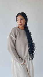 The Richert Contrast Binding Sweater in Sand