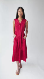 The Reinford Collared Midi Dress in Tomato Red