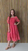 The Perla Smocked Midi Dress in Red