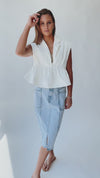 The Lyndie Collared Denim Blouse in White