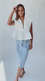 The Lyndie Collared Denim Blouse in White