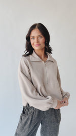 The Swando Cropped Half Zip Pullover in Sand