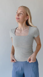 The Scarpino Striped Square Neck Tee in Heather Grey