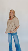 The Serino Textured Puff Sleeve Blouse in Taupe