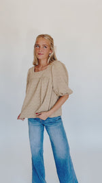 The Serino Textured Puff Sleeve Blouse in Taupe