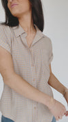 The Fitzroy Gingham Button-Up Blouse in Khaki