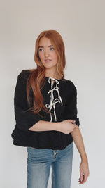 The Fannin Textured Tie Detail Blouse in Black