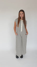 The Keenan Striped Jumpsuit in Black + Cream