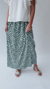 The Myrick Floral Pleated Midi Skirt in Green