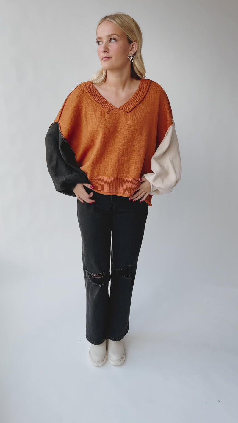 The Cardona V-Neck Sweater in Brick Multi