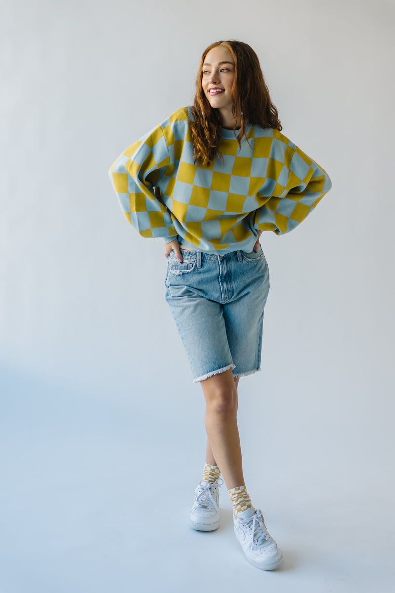 The Hermione Checkered Sweater in Blue + Yellow