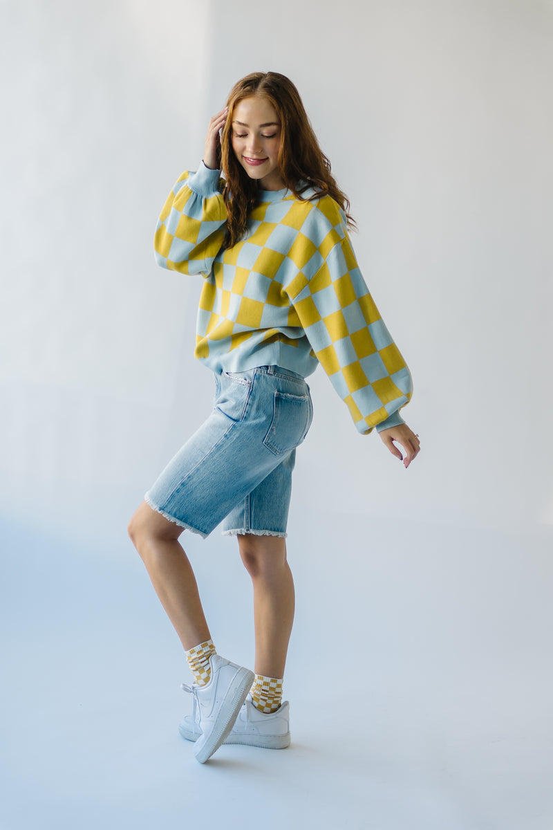 The Hermione Checkered Sweater in Blue + Yellow