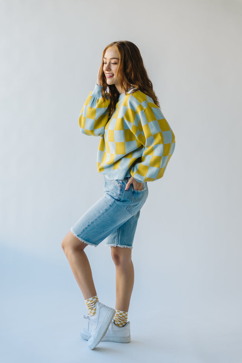The Hermione Checkered Sweater in Blue + Yellow